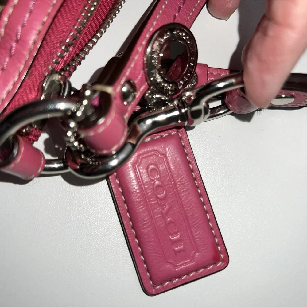Coach Pink Beige Tan Signature Stripe Convertible Shoulder Bag